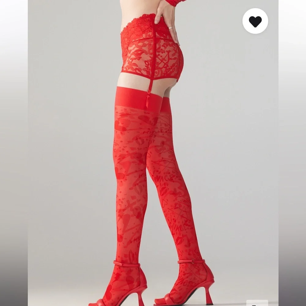 Savage X Fenty Goji Berry Red Cupid Called Thigh High Stockings